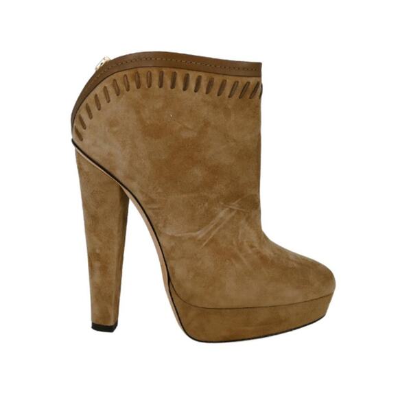 Jimmy Choo Beige Suede Whipstitch Platform Booties Size 37 - Picture 5 of 5